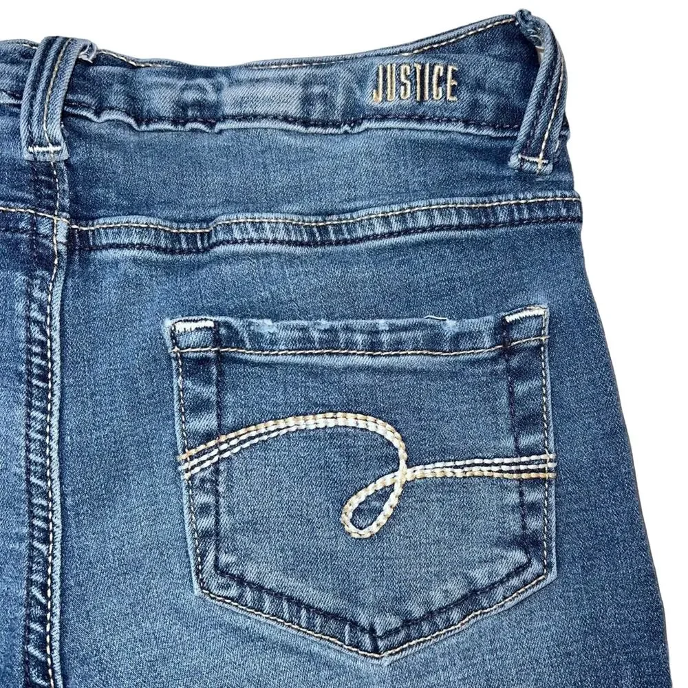 Justice Girls Denim Blue Jeans Skinny Jeans Mid Rise Distressed Mid Wash Size 12